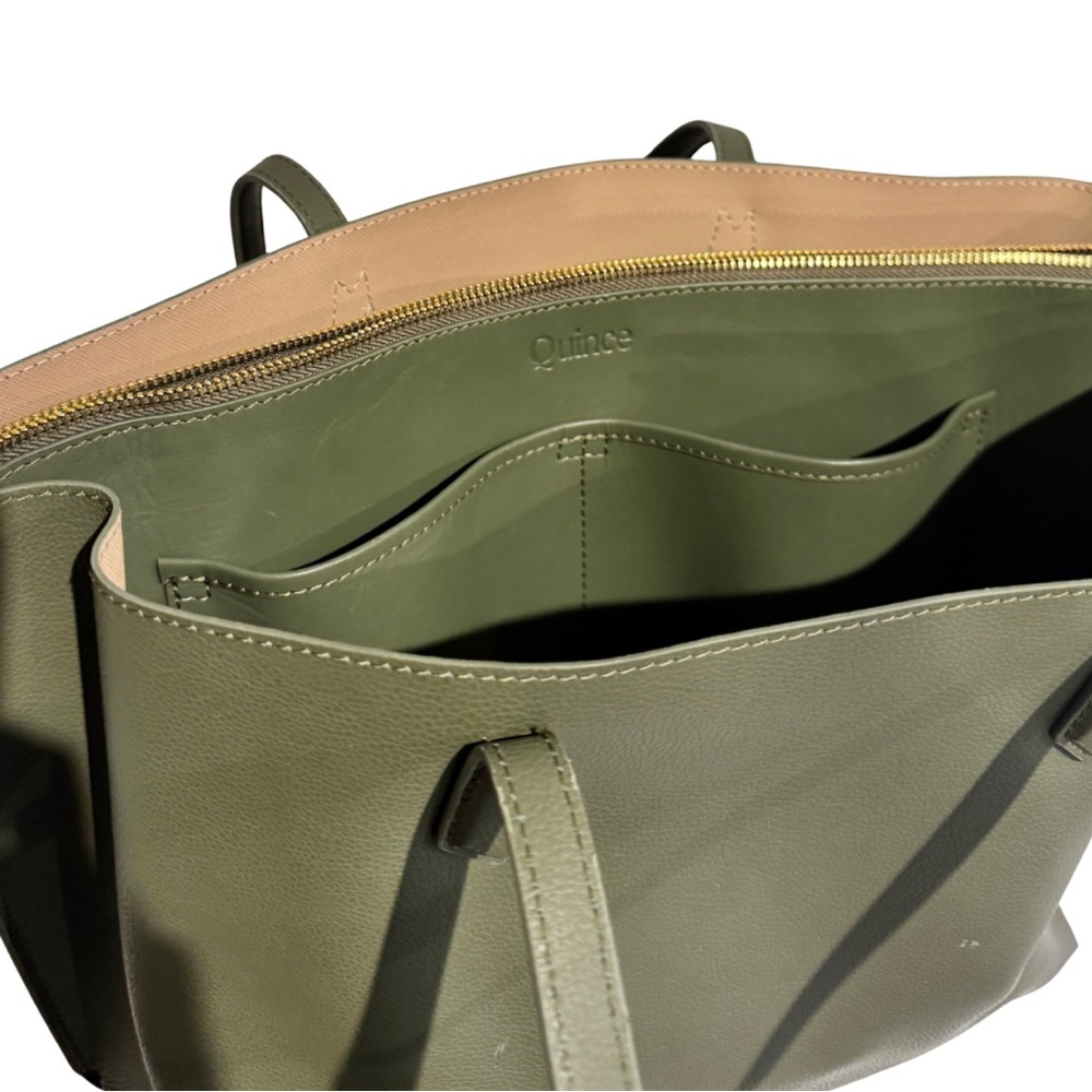 Quince Italian Leather Triple Compartment Shopper Tote | Olive Green - Picture 6 of 16
